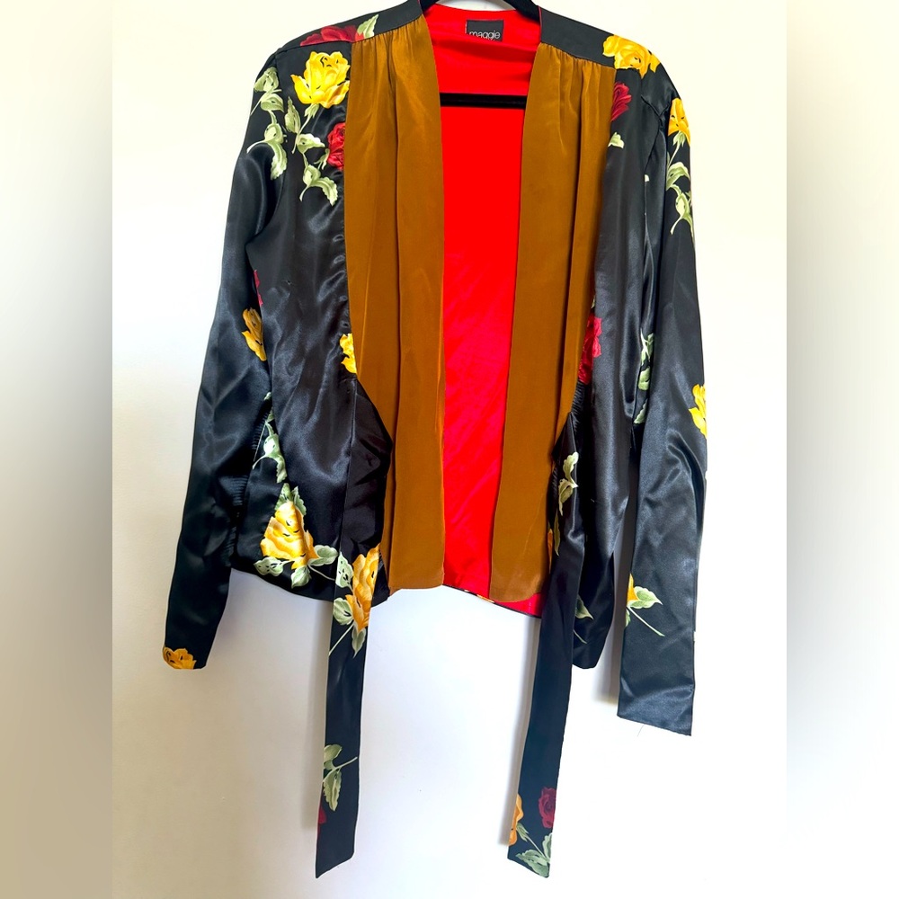 100% Luxury Silk Satin Designer Maggie Tie Front Blouse